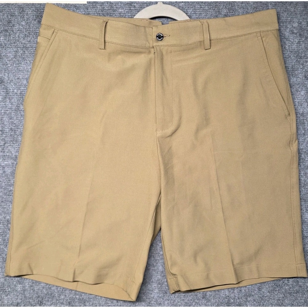 Dunning Golf  Performance Flat Front Shorts Men's Sz 35 Stretch 9 Inseam Beige